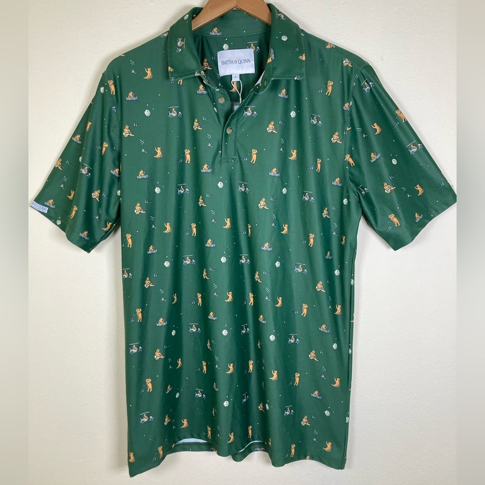 Smith & Quinn Green Bear Golf Polo Shirt Mens Large Stretch Performance